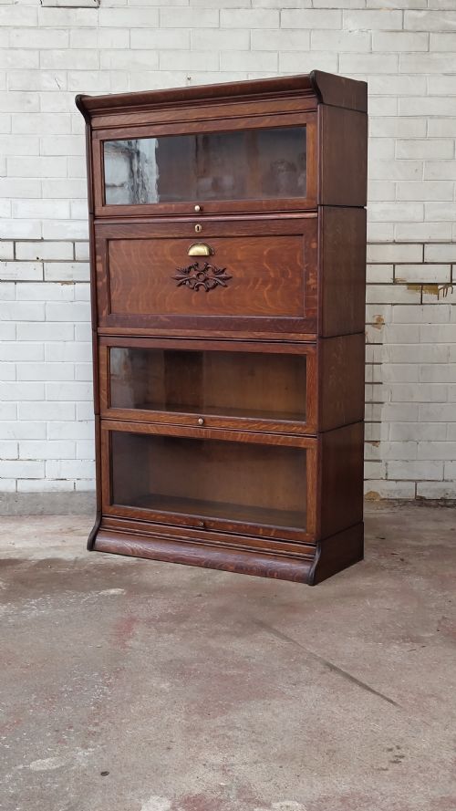 antique edwardian golden oak glazed barristers stacking bookcase bureau - CATEGORY: ANTIQUE BOOKCASES - DATED EDWARDIAN