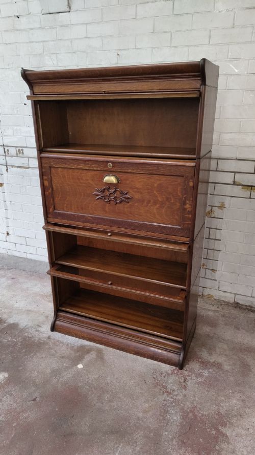 ANTIQUE EDWARDIAN GOLDEN OAK GLAZED BARRISTERS STACKING BOOKCASE BUREAU - ADDITIONAL PHOTO 4