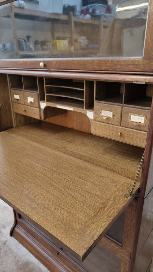 ANTIQUE EDWARDIAN GOLDEN OAK GLAZED BARRISTERS STACKING BOOKCASE BUREAU - ADDITIONAL PHOTO 6