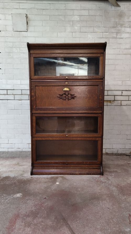 ANTIQUE EDWARDIAN GOLDEN OAK GLAZED BARRISTERS STACKING BOOKCASE BUREAU - ADDITIONAL PHOTO 9