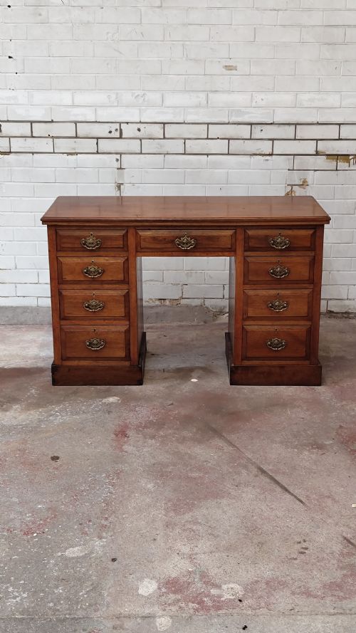 ANTIQUE EDWARDIAN WALNUT WORK OFFICE PEDESTAL DESK - ADDITIONAL PHOTO 2