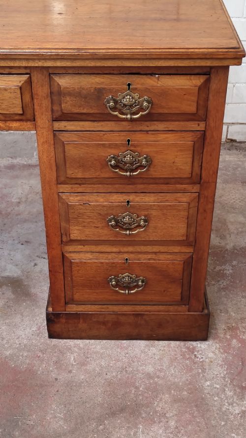 ANTIQUE EDWARDIAN WALNUT WORK OFFICE PEDESTAL DESK - ADDITIONAL PHOTO 5