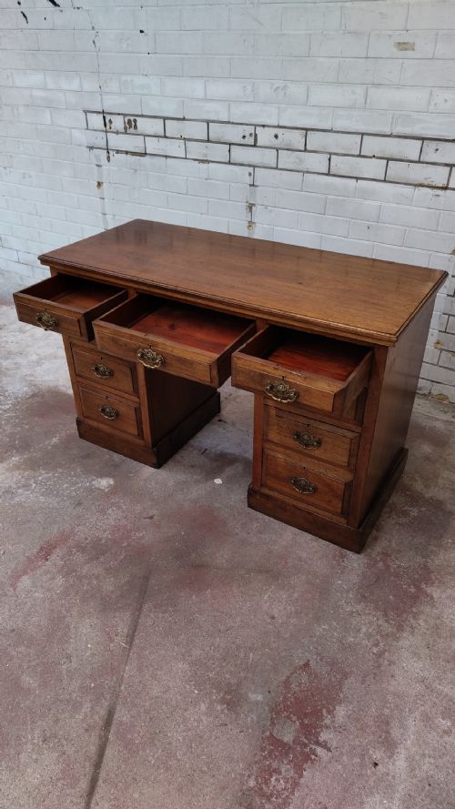 ANTIQUE EDWARDIAN WALNUT WORK OFFICE PEDESTAL DESK - ADDITIONAL PHOTO 11