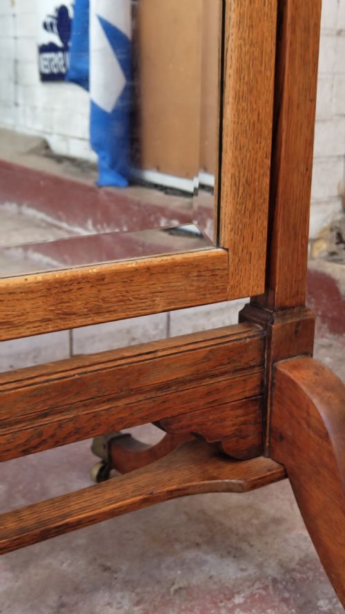 ANTIQUE VICTORIAN SOLID GOLDEN OAK FULL LENGTH CHEVAL DRESSING MIRROR - ADDITIONAL PHOTO 7