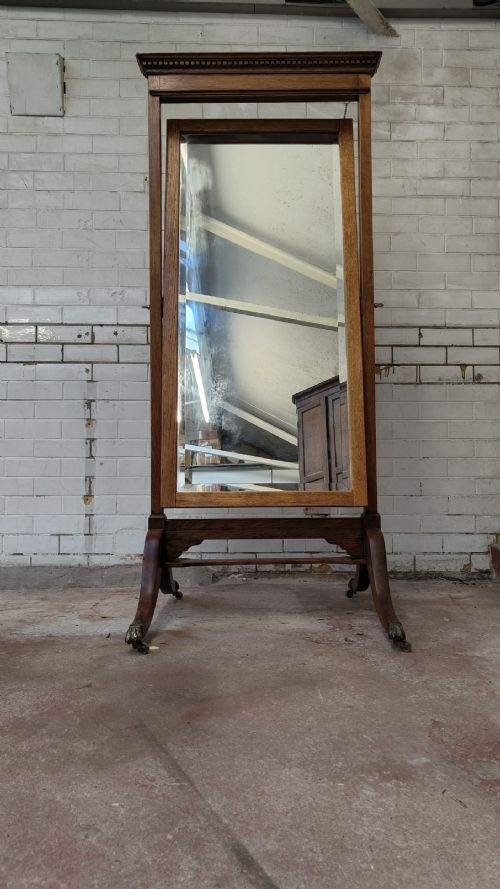 ANTIQUE VICTORIAN SOLID GOLDEN OAK FULL LENGTH CHEVAL DRESSING MIRROR - ADDITIONAL PHOTO 14