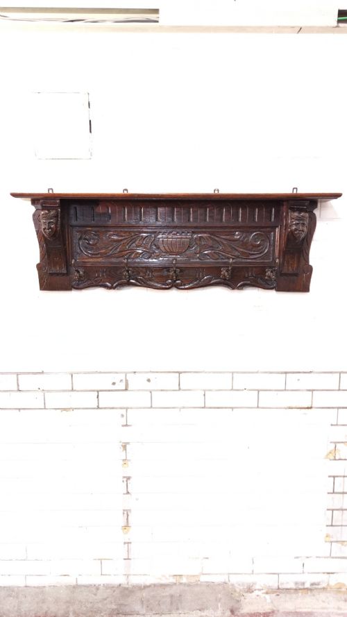 ANTIQUE VICTORIAN CARVED OAK FLEMISH COAT RACK - ADDITIONAL PHOTO 1