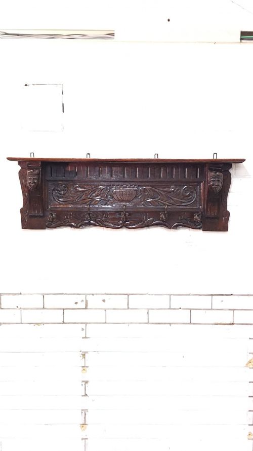 antique victorian carved oak flemish coat rack - CATEGORY: ANTIQUE MISCELLANEOUS - DATED VICTORIAN