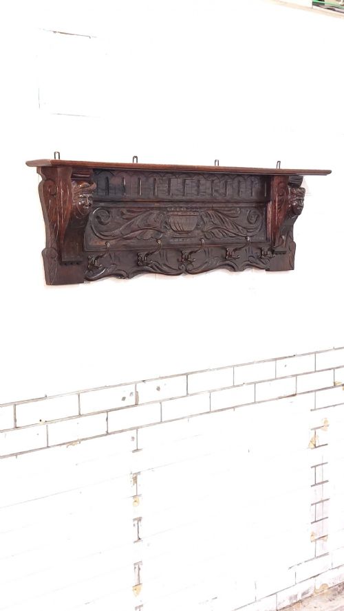 ANTIQUE VICTORIAN CARVED OAK FLEMISH COAT RACK - ADDITIONAL PHOTO 8