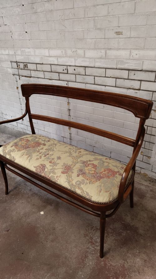 ANTIQUE EDWARDIAN 2 SEATER BENTWOOD WINDOW SEAT SALON SOFA - ADDITIONAL PHOTO 3