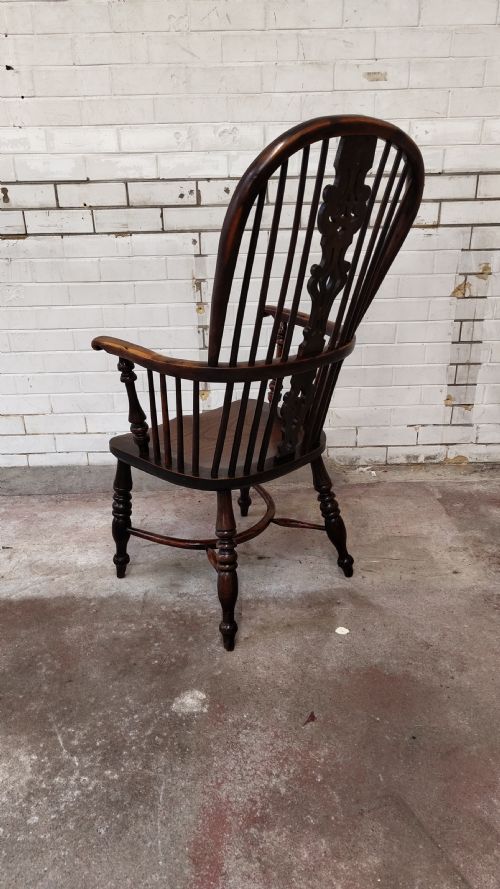 ANTIQUE 19TH CENTURY ELM YEW WOOD HIGH SPLAT BACK WINDSOR ARM CHAIR - ADDITIONAL PHOTO 1