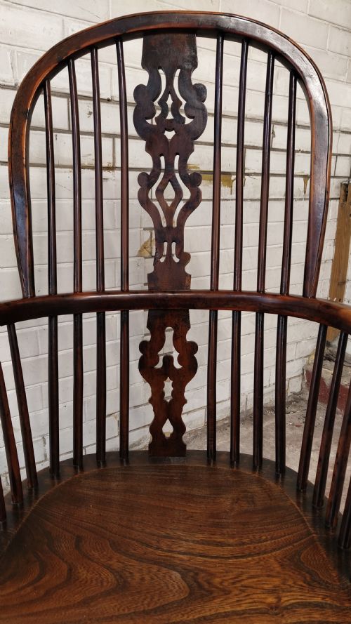 ANTIQUE 19TH CENTURY ELM YEW WOOD HIGH SPLAT BACK WINDSOR ARM CHAIR - ADDITIONAL PHOTO 3