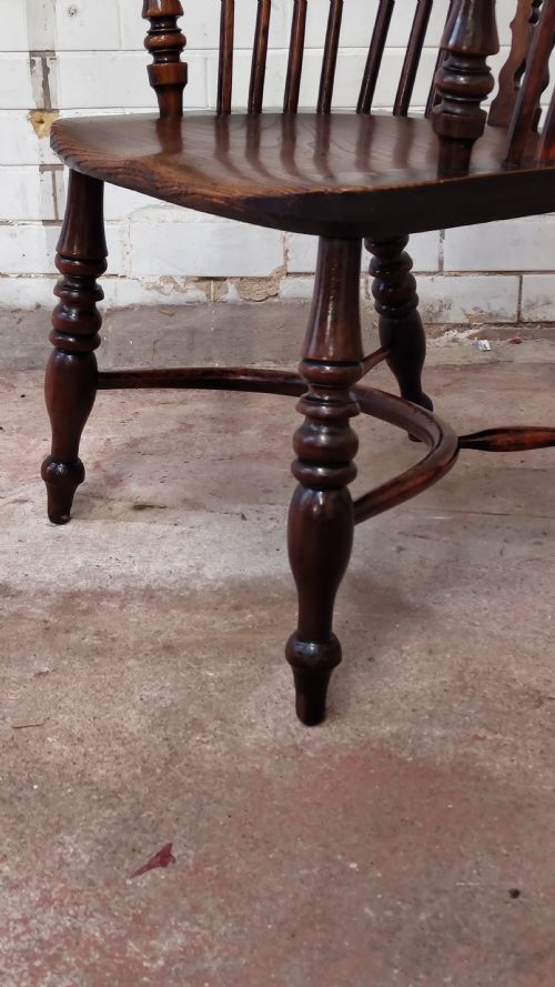 ANTIQUE 19TH CENTURY ELM YEW WOOD HIGH SPLAT BACK WINDSOR ARM CHAIR - ADDITIONAL PHOTO 5