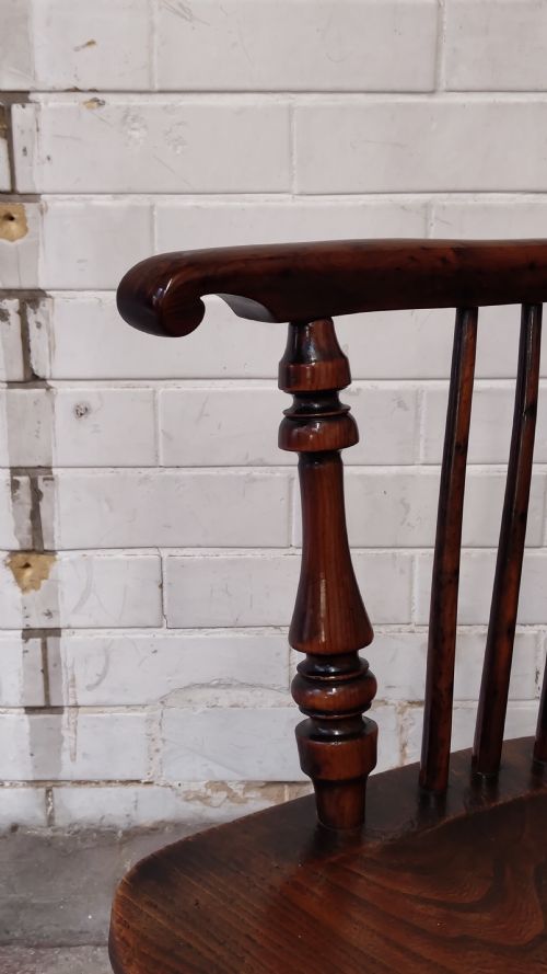 ANTIQUE 19TH CENTURY ELM YEW WOOD HIGH SPLAT BACK WINDSOR ARM CHAIR - ADDITIONAL PHOTO 6