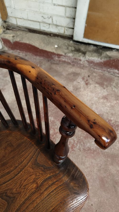 ANTIQUE 19TH CENTURY ELM YEW WOOD HIGH SPLAT BACK WINDSOR ARM CHAIR - ADDITIONAL PHOTO 10