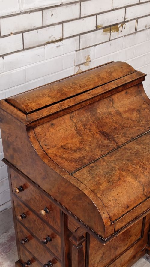 ANTIQUE VICTORIAN BURR WALNUT DAVENPORT DESK - ADDITIONAL PHOTO 4