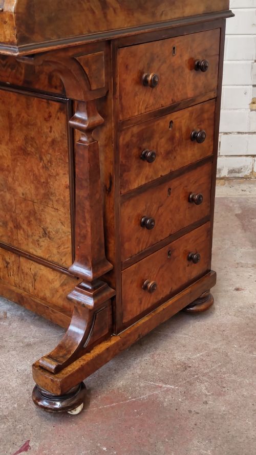 ANTIQUE VICTORIAN BURR WALNUT DAVENPORT DESK - ADDITIONAL PHOTO 6