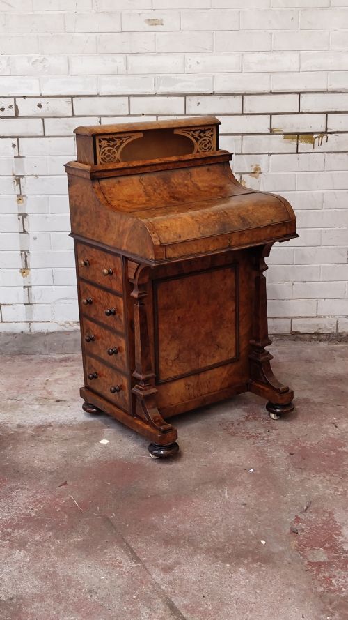 ANTIQUE VICTORIAN BURR WALNUT DAVENPORT DESK - ADDITIONAL PHOTO 7
