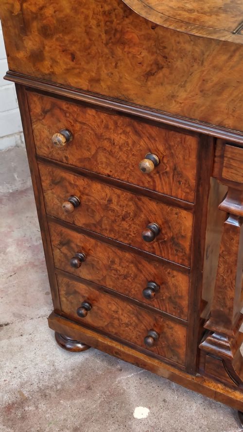 ANTIQUE VICTORIAN BURR WALNUT DAVENPORT DESK - ADDITIONAL PHOTO 8