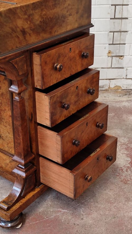 ANTIQUE VICTORIAN BURR WALNUT DAVENPORT DESK - ADDITIONAL PHOTO 9