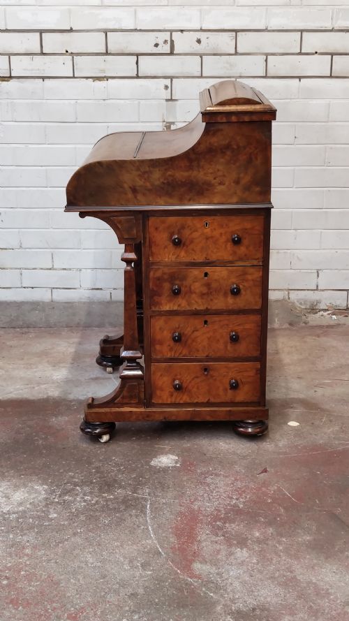 ANTIQUE VICTORIAN BURR WALNUT DAVENPORT DESK - ADDITIONAL PHOTO 12