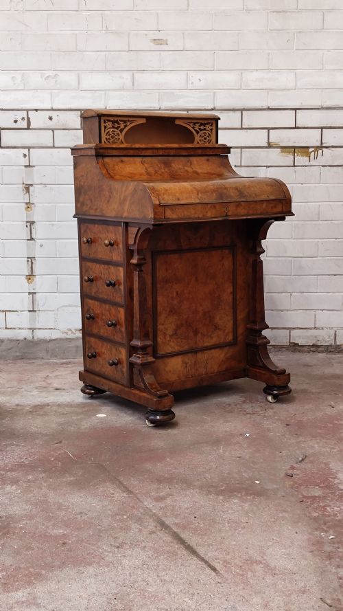 ANTIQUE VICTORIAN BURR WALNUT DAVENPORT DESK - ADDITIONAL PHOTO 1