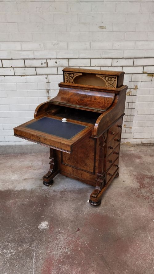 ANTIQUE VICTORIAN BURR WALNUT DAVENPORT DESK - ADDITIONAL PHOTO 5