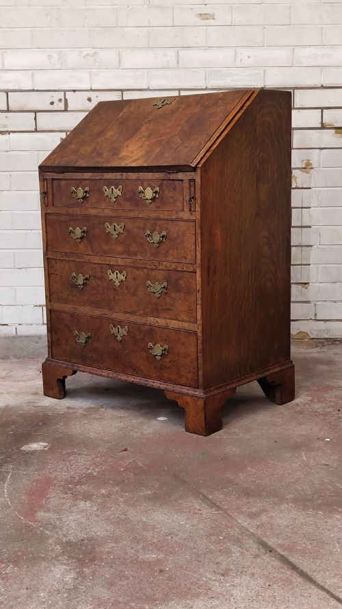 antique georgian burr walnut writing bureau chest - CATEGORY: ANTIQUE BUREAU - DATED GEORGIAN