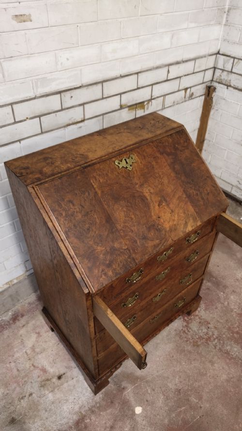 ANTIQUE GEORGIAN BURR WALNUT WRITING BUREAU CHEST - ADDITIONAL PHOTO 10