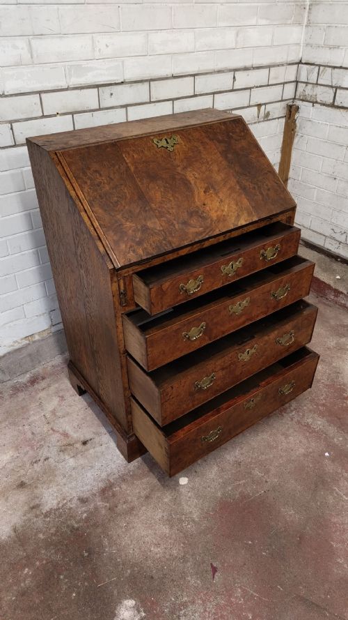 ANTIQUE GEORGIAN BURR WALNUT WRITING BUREAU CHEST - ADDITIONAL PHOTO 11