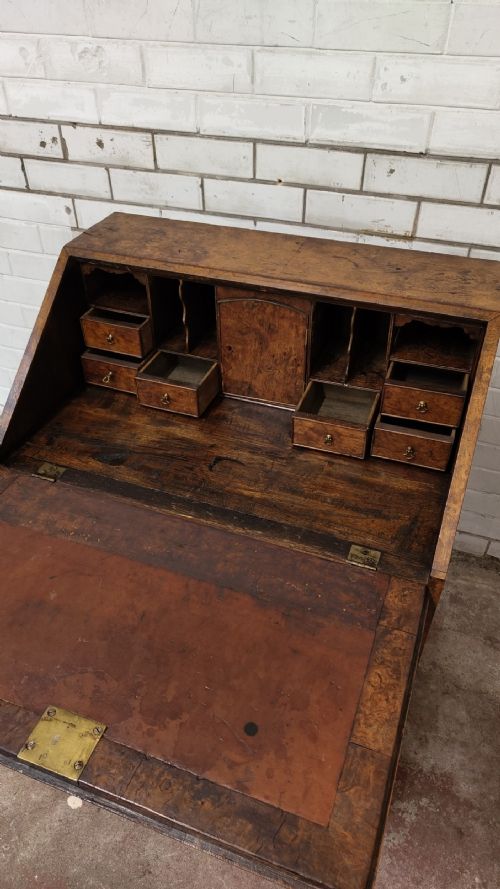 ANTIQUE GEORGIAN BURR WALNUT WRITING BUREAU CHEST - ADDITIONAL PHOTO 12