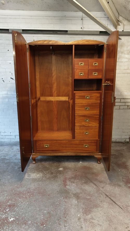 ANTIQUE ART DECO BOOKMATCHED BURR WALNUT DOUBLE WARDROBE ARMOIRE - ADDITIONAL PHOTO 5