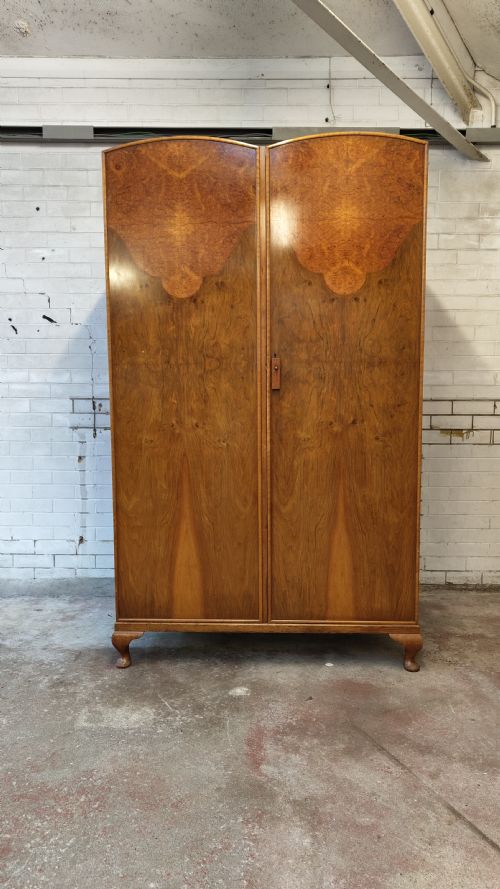 ANTIQUE ART DECO BOOKMATCHED BURR WALNUT DOUBLE WARDROBE ARMOIRE - ADDITIONAL PHOTO 8