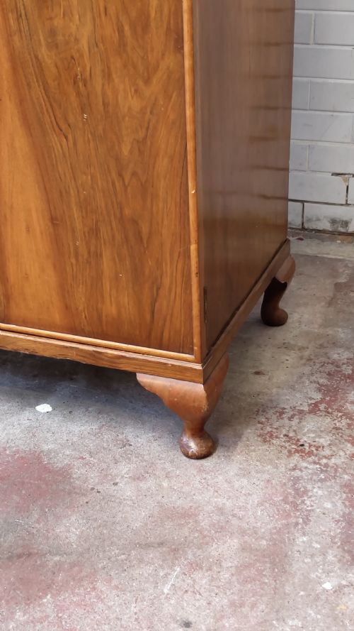 ANTIQUE ART DECO BOOKMATCHED BURR WALNUT DOUBLE WARDROBE ARMOIRE - ADDITIONAL PHOTO 12