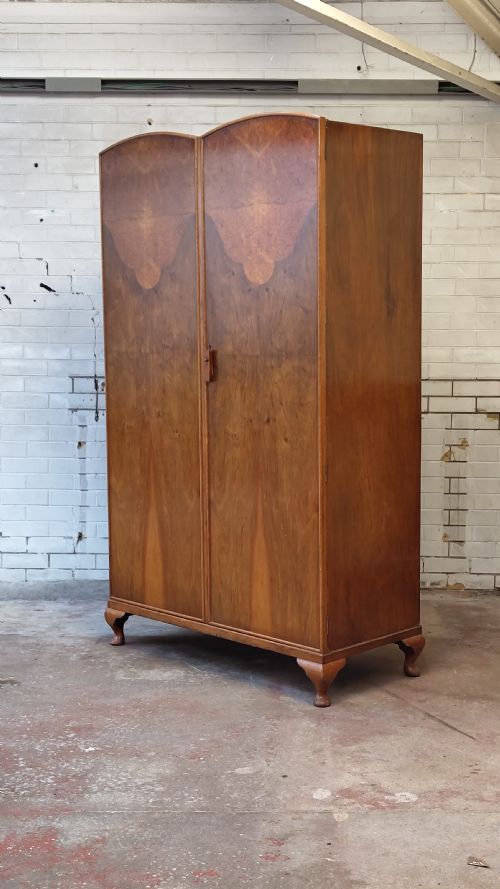 antique art deco bookmatched burr walnut double wardrobe armoire - CATEGORY: ANTIQUE WARDROBES - DATED 1920