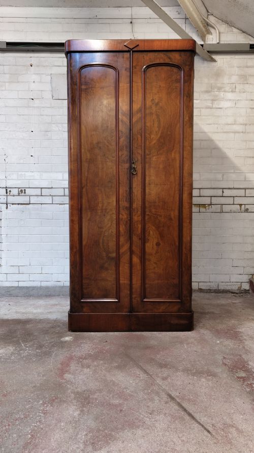antique victorian solid flame mahogany single hall wardrobe armoire - CATEGORY: ANTIQUE CUPBOARDS - DATED VICTORIAN