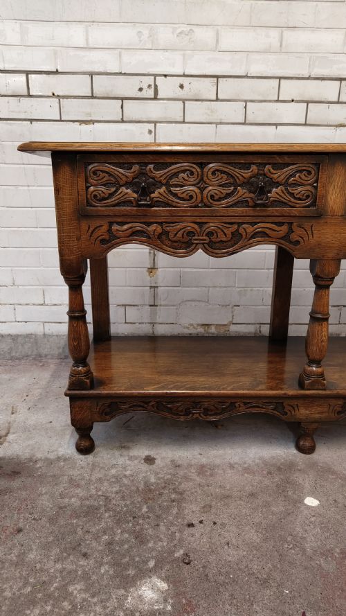 EARLY 20TH CENTURY SOLID CARVED OAK SIDEBOARD CONSOLE - ADDITIONAL PHOTO 10