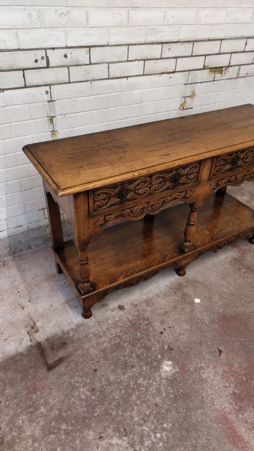 EARLY 20TH CENTURY SOLID CARVED OAK SIDEBOARD CONSOLE - ADDITIONAL PHOTO 1