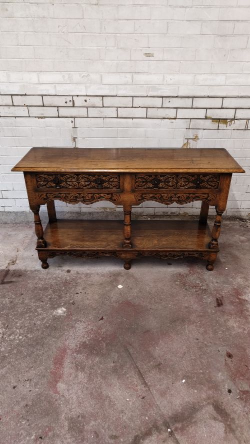 EARLY 20TH CENTURY SOLID CARVED OAK SIDEBOARD CONSOLE - ADDITIONAL PHOTO 3