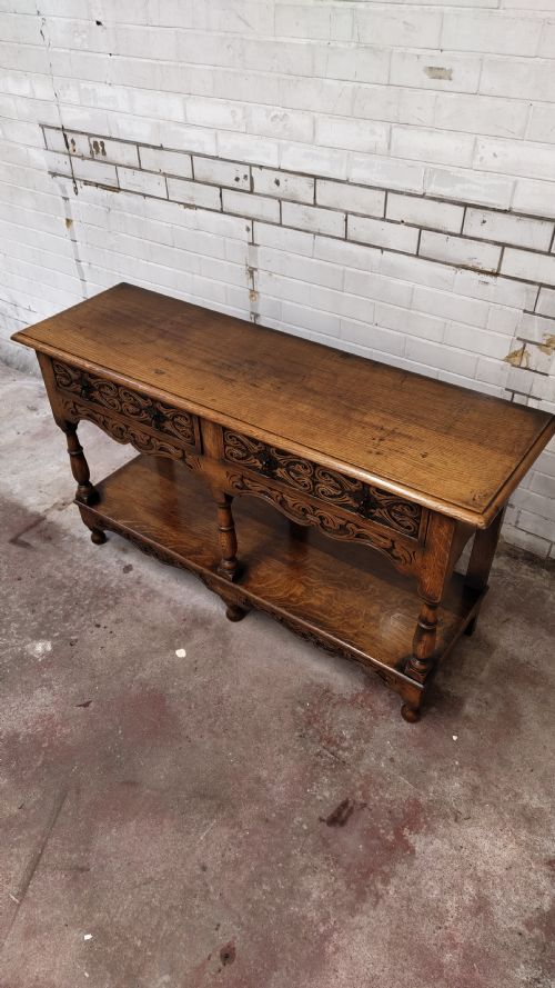 EARLY 20TH CENTURY SOLID CARVED OAK SIDEBOARD CONSOLE - ADDITIONAL PHOTO 11
