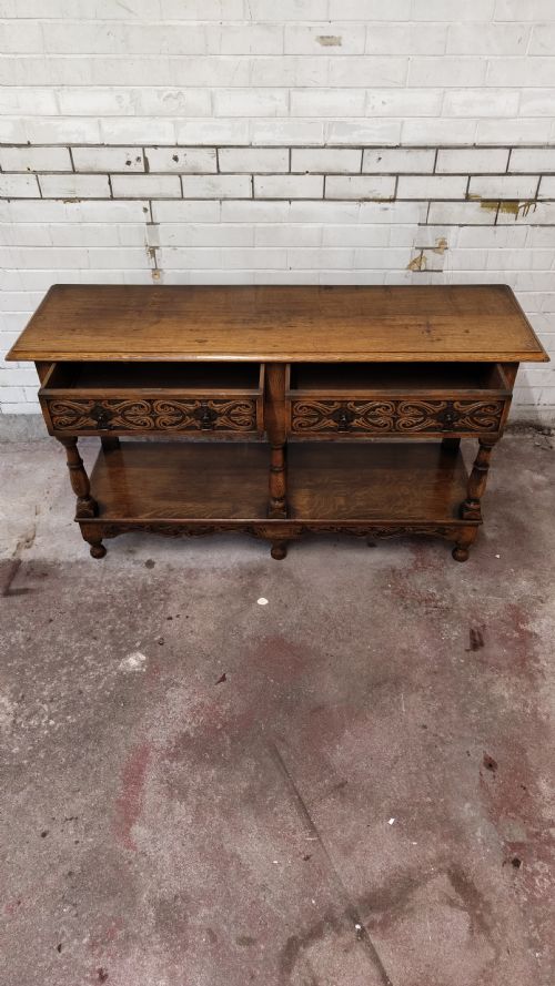 EARLY 20TH CENTURY SOLID CARVED OAK SIDEBOARD CONSOLE - ADDITIONAL PHOTO 12