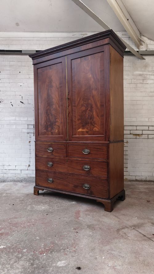ANTIQUE GEORGIAN REGENCY FLAME MAHOGANY LINEN PRESS ARMOIRE COMPACTUM - ADDITIONAL PHOTO 15