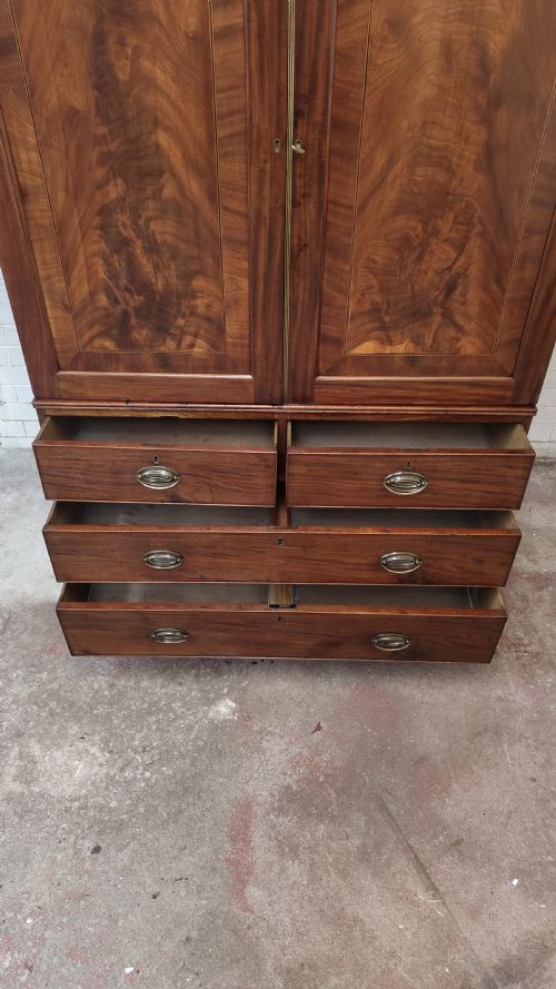 ANTIQUE GEORGIAN REGENCY FLAME MAHOGANY LINEN PRESS ARMOIRE COMPACTUM - ADDITIONAL PHOTO 14