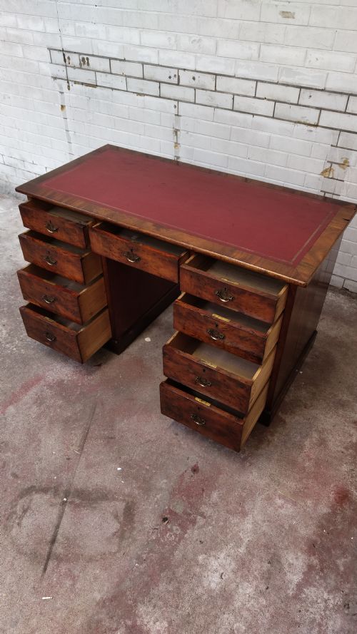 ANTIQUE VICTORIAN BURR WALNUT LEATHER TOP WORK OFFICE PEDESTAL DESK - ADDITIONAL PHOTO 1