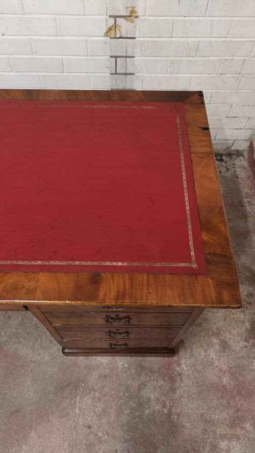 ANTIQUE VICTORIAN BURR WALNUT LEATHER TOP WORK OFFICE PEDESTAL DESK - ADDITIONAL PHOTO 2