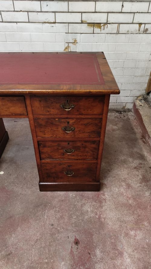 ANTIQUE VICTORIAN BURR WALNUT LEATHER TOP WORK OFFICE PEDESTAL DESK - ADDITIONAL PHOTO 7