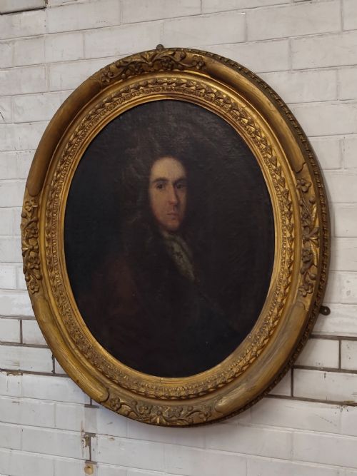 LARGE ANTIQUE EARLY GEORGIAN OIL ON CANVAS PORTRAIT OF AN UNKNOWN GENTLEMAN IN A PERUKE - ADDITIONAL PHOTO 10