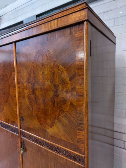 ANTIQUE EDWARDIAN BURR WALNUT TRIPLE WARDROBE ARMOIRE COMPACTUM - ADDITIONAL PHOTO 5