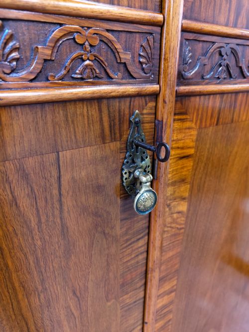 ANTIQUE EDWARDIAN BURR WALNUT TRIPLE WARDROBE ARMOIRE COMPACTUM - ADDITIONAL PHOTO 8
