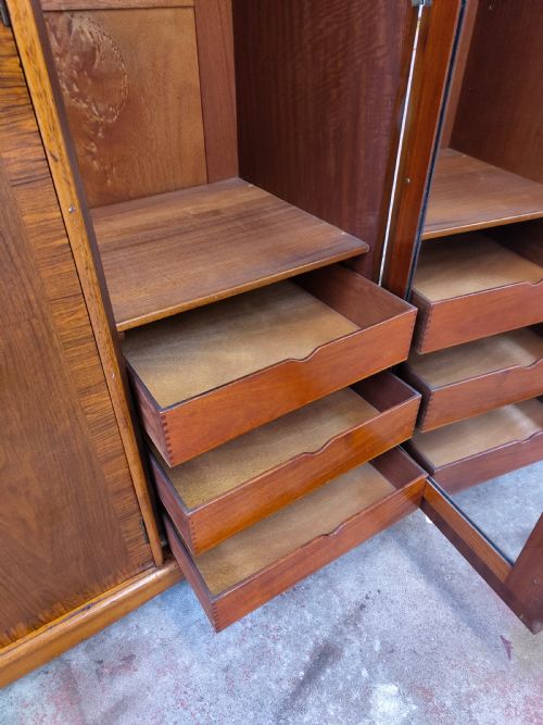 ANTIQUE EDWARDIAN BURR WALNUT TRIPLE WARDROBE ARMOIRE COMPACTUM - ADDITIONAL PHOTO 14