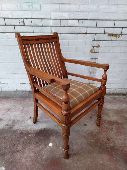 ANTIQUE EDWARDIAN SOLID OAK ECCLESIASTICAL DESK OFFICE SIDE ARMCHAIR - ADDITIONAL PHOTO 2